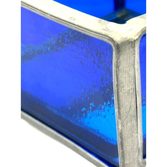 Stained Glass Trinket Box Cobalt Blue Mirrored Bottom Etched Stage Coach Hinged‎ - Picture 12 of 16